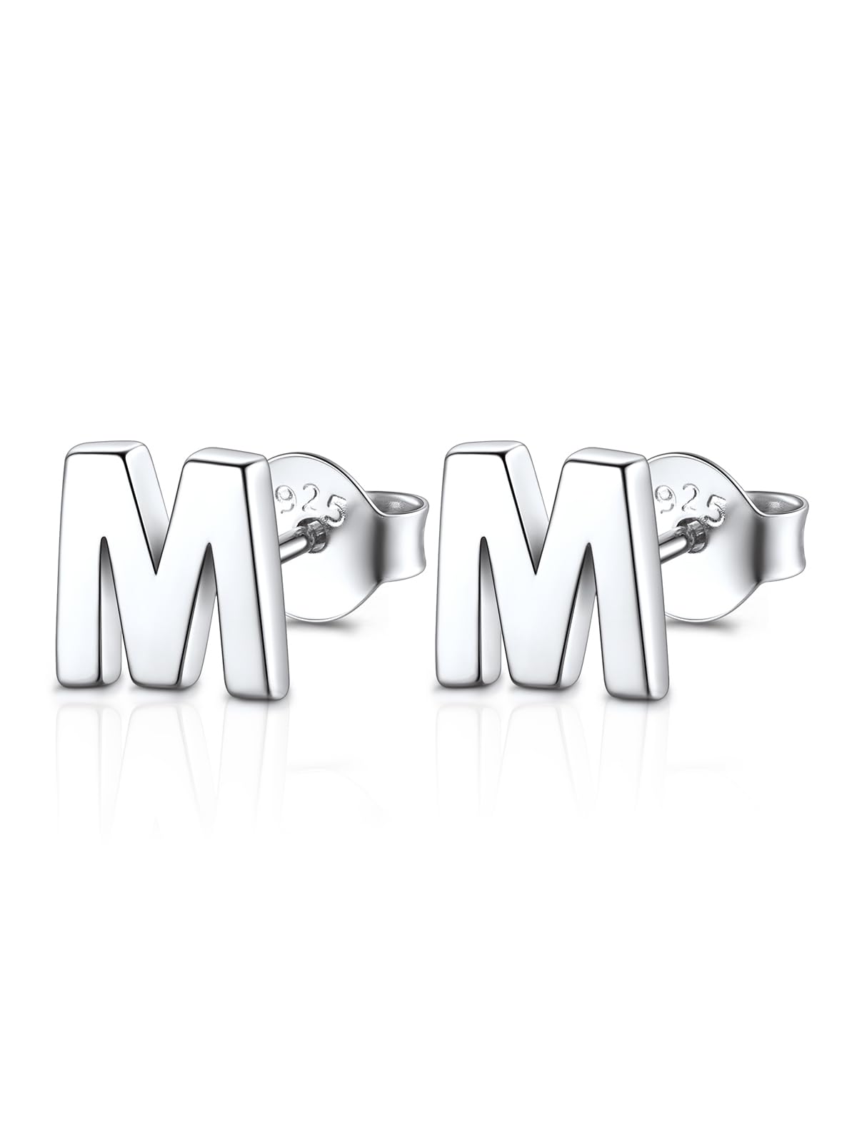 FOCALOOK Stud Earrings for Women Sterling Silver Initial Earring 925 Letter M Silver Ear Studs Personalized Alphabet Jewelry Hypoallergenic Meaningful Gifts for Her