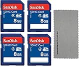 SanDisk 8 GB Class 4 SD HC Flash Memory Card - 4 Pack With Everything But Stromboli (tm) MicroFiber Cleaning Cloth