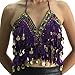 Wuchieal Sequin Halter Bra Top Salsa Belly Dance Boho Festival Clubbing Tribal Bra BH Top (One Size, Purple with Colorful Beads)