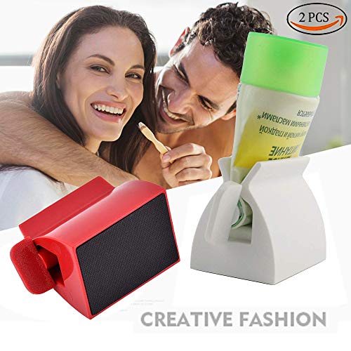 ONDY 2PCS Rolling Tube Toothpaste Squeezer,Heavy-Duty Toothpaste Dispenser with Rubber Pad Multi-Function Squeezer for Cleansing Foam,Hair Gel,Cosmetic Samples,Ointments (Red and White)