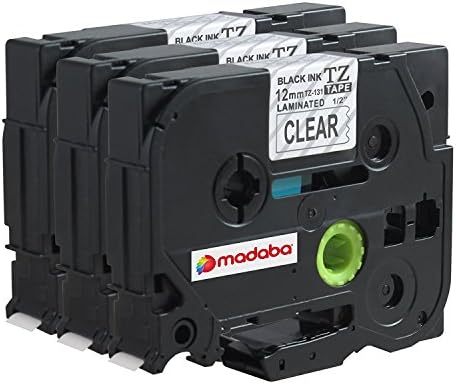 Madabcom 3 Pack compatible for Brother P-Touch TZ131 TZE131 TZ 131 TZE 131 Standard Laminated Label Tape Black on Clear 0.47 Inch (12mm) X 26.2 Feet (8m)