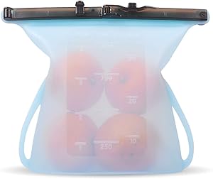 PROKITCHEN Silocone Food Storage Bag, Reusable Collapsible Food container, Leakproof Sealing-Double Clip Airtight Freezer Bag, Best for Preserving and Cooking
