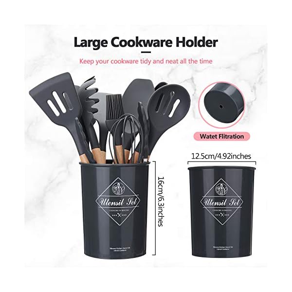 Kitchen-Utensil-Set-Cooking-Silicone-Utensil-Set-with-Holder-Heat-Resistant-Cooking-Tools-Turner-for-Baking-Non-Scratch-Non-Stick-BPA-Free-Cooking-Accessories-Gadgets-Tools-Grey-12-Pcs Kitchen Utensil Set Cooking Silicone Utensil Set with Holder Heat Resistant Cooking Tools Turner for Baking Non-Scratch…