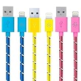 Go Beyond(TM) 3 Feet 8 Pin to USB Data Sync / Charging Cable for iPhone 5 iPad Mini iPod Touch 5th Generation (Bundle of Blue Nylon, Yellow Nylon, Pink Nylon. SHIPPED IN SAME BUSINESS DAY. Compatible with iOS 8)