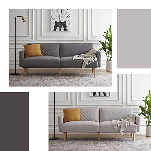 Mopio Chloe Convertible Futon Couch Bed, Fabric Tufted Modern Sofa Sleeper with Tapered Wood Legs, 69" W, Perfect Suit for Your Living Room, Dark Gray