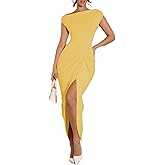 Floerns Women's Elegant Long Dress Asymmetrical Off Shoulder Ruched Slit Bodycon Cocktail Dresses