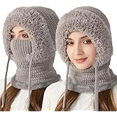 3 in 1 Beanie Hat with Scarf and Mask,Beanie Hat for Women,Winter Warm Knitted Ski Scarf&Mask Set,Face Cover&Neck Gaiter(1pc)