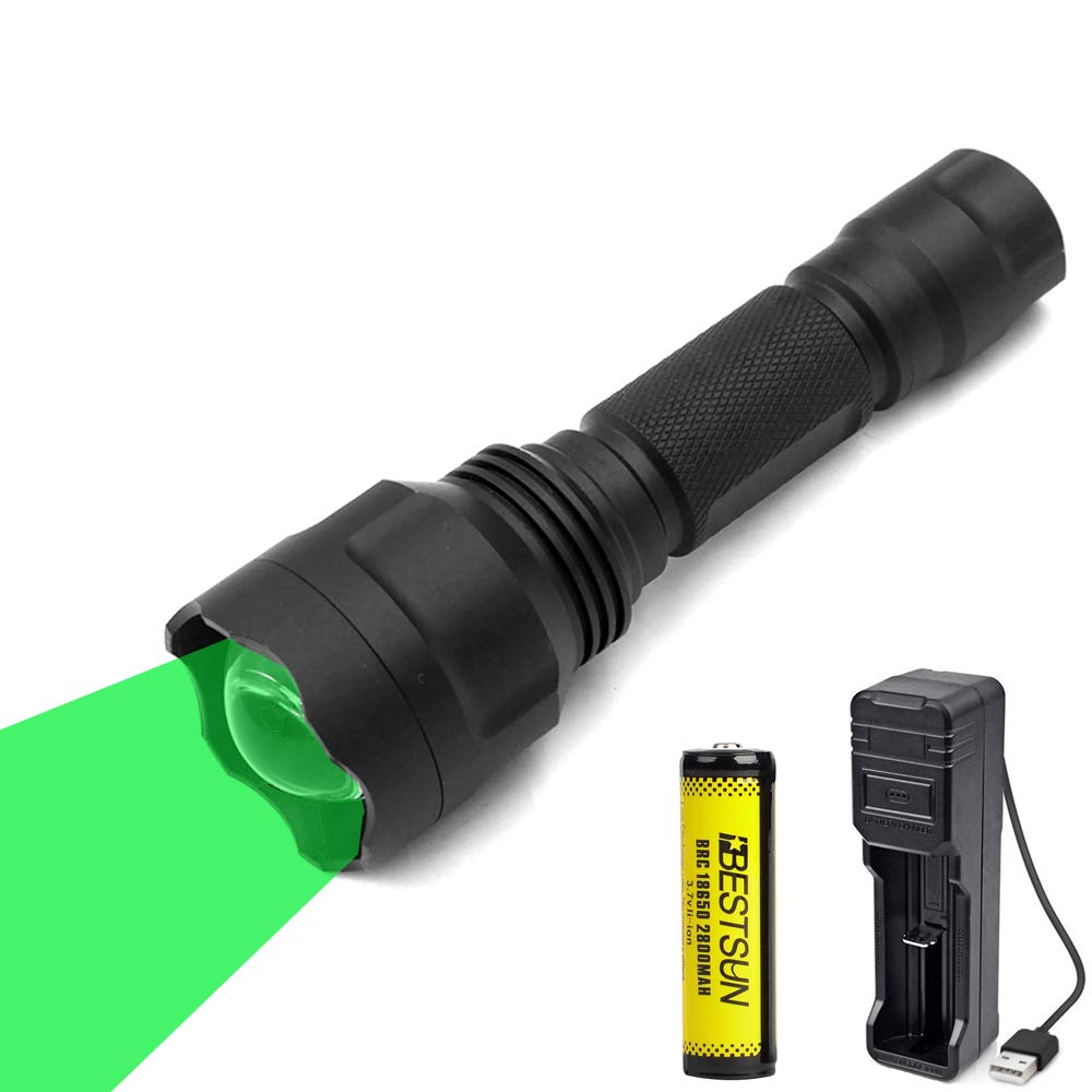 Green Torch, Tactical Hunting Flashlight Torches with Green Light Rechargeable & One Mode for Hunting Night Vision Hiking Camping