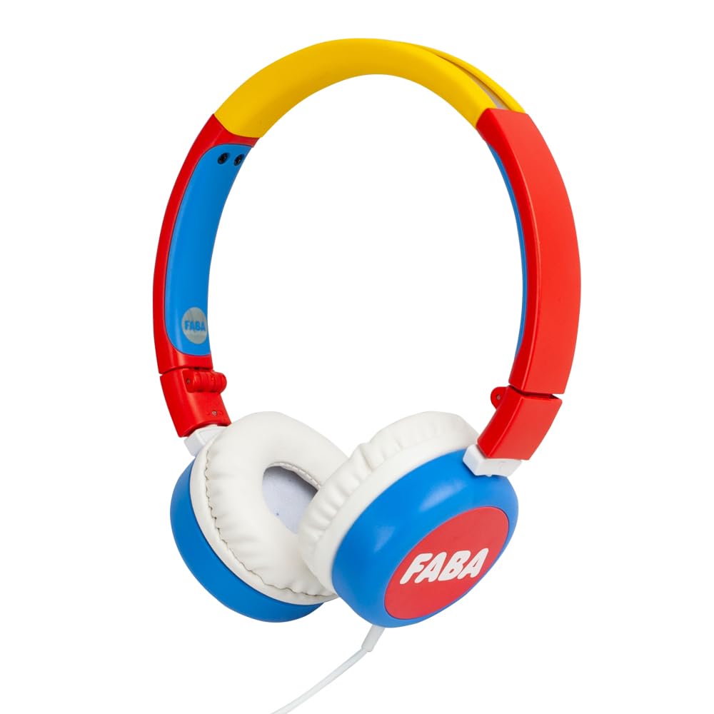 FABA - On-Ear Headphones for Children, Soft and Foldable Earphones, Limited Volume 85 DB, Adjustable Wired Headphones, Red