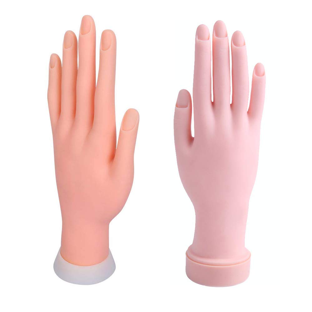 Vcedas Practice Nail Art Trainer Training Hand Tool Right Flexible Hand Model and Left Bendable Display Hand Manicure Practice Prosthetic Hand for Nails