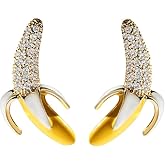 Yellow Summer Fruit Banana Earrings Small Cute Rhinestone Stud Earrings for Women
