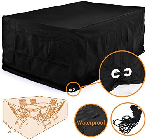 Fellie Cover 82-inch Rectangle Patio Table and Chair Set Cover, Outdoor Furniture Cover with Durable and Water Resistant Fabric, Medium