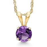 Gem Stone King 14K Yellow Gold Purple Amethyst Pendant Necklace for Women | 0.25 Cttw | Gemstone February Birthstone | Round 4MM | With 18 Inch Chain