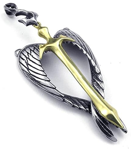 Jonline24h Mens Angel Wing Cross Sword Stainless Steel Pendant Necklace, Gold, 18-26 inch Chain Gift (24 Inches)
