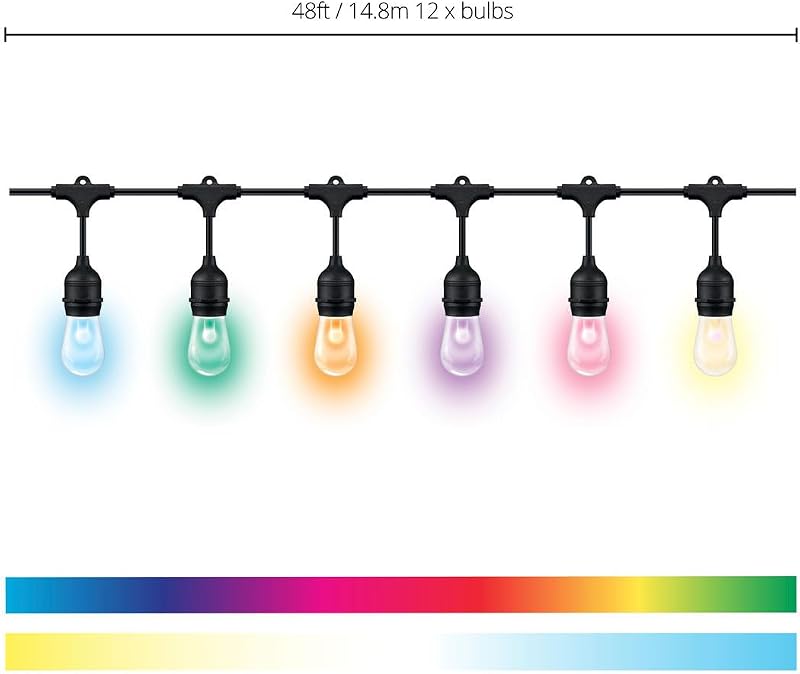 Guirlande Lumineuse Connectée, 16 millions de couleurs et nuances de blanc, 15 mètres, Idéal pour un utilisage extérieur (IP65), Compatible Alexa, Google Assitant et Apple HomeKit