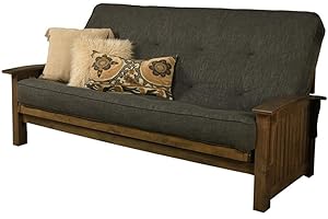 Kodiak Furniture Washington Queen Size Futon Frame and Mattress Set - Wood Futon Frame with Mattress Included in Linen Charcoal Gray Color