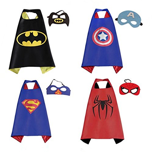 Whoopgifts Superhero Costumes 4 Satin Cape with 4 Felt Mask