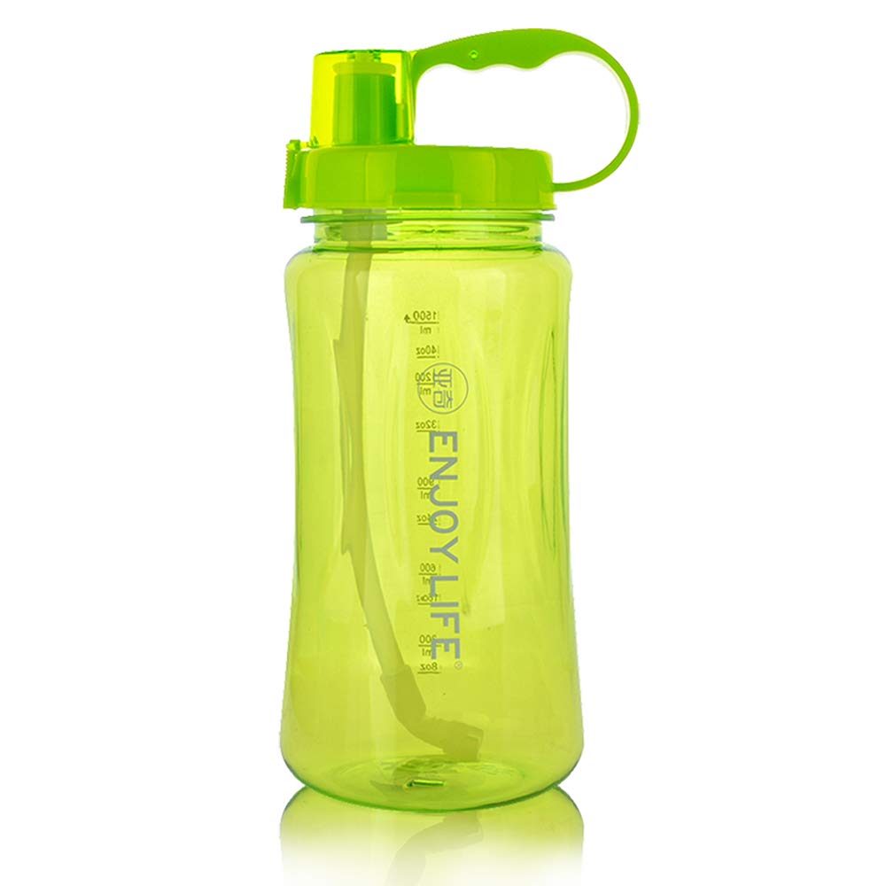 Water Bottle 1.5L / 1500ml / 51.25oz Outdoor Cup Large Capacity Plastic Queen Wide Mouth Leak Proof for Sports Camping Hiking Gym Picnic (Green, 1500ml)
