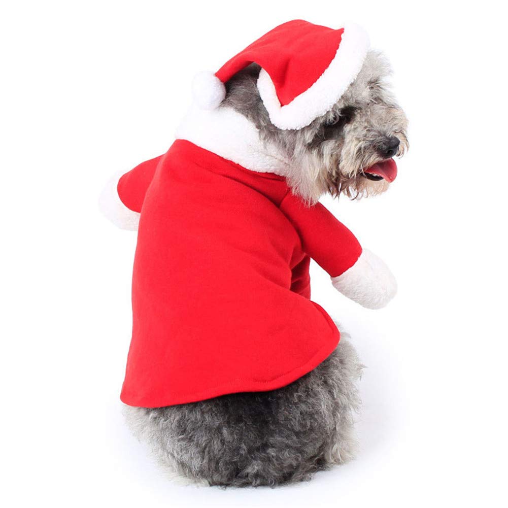 XS Klinkamz Pet Christmas Costume Dog Suit with Cap Santa Claus Coat Hoodies for Small Dogs Cats