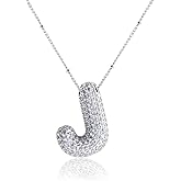 Z ZACHÉ 18k Gold Plated Dainty Cubic Zirconia Bubble Alphabet 26 A-Z Letter Necklace, Personalized Name Necklace,Balloon Initial Necklace for Women Female