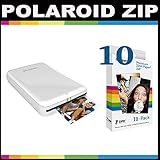 Polaroid ZIP Mobile Printer ZINK Zero Ink Printing Technology - With Polaroid 2x3 inch Premium ZINK Photo Paper (10 Sheets)- White