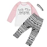 Efaster Baby Girl Clothes Little Miss AWESOME Pattern T-shirt Pants Headband Set