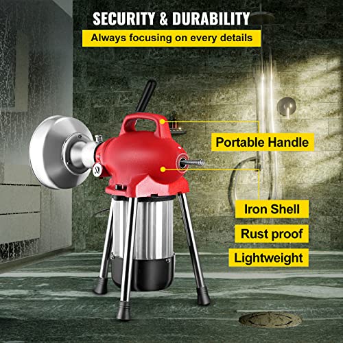 Mophorn Drain Cleaner Machine, 500W 3 Cables, Electric Drain Auger For