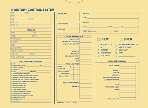 Inventory Control Deal Envelope (Motorcycle, Boat, RV) - Pack of 100