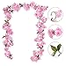 Artiflr 2 Pack Artificial Silk Plants Cherry Blossom Hanging Vine Spray Arrangements Faux Garland Fake Wreath Home Garden Wedding Decor (Pink)