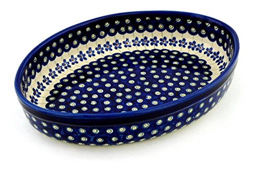 Click Here to See More Images Polmedia Polish Pottery 12-inch Stoneware Oval Baker H2037B Hand Painted from Zaklady Ceramiczne in Boleslawiec Poland. Shape S605A(GU350) Pattern P1419A(166A)
