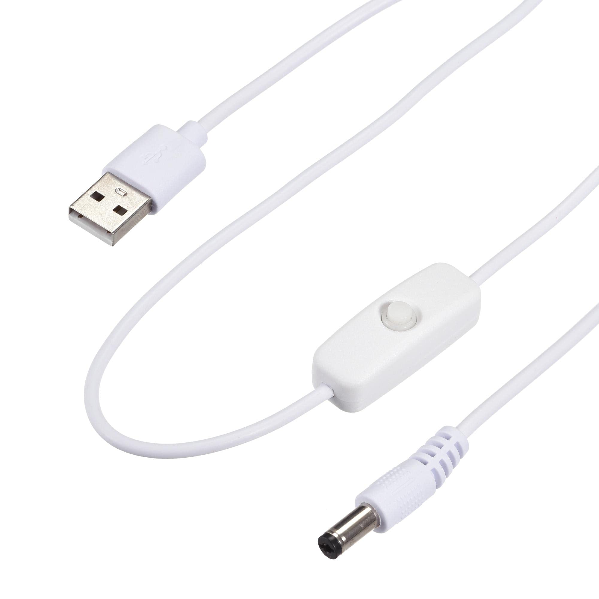 sourcing map USB Cable with ON/Off Switch, USB Male to 5.5x2.1mm DC Male Extension Cord 150cm White, for LED Desk Lamp LED Strip