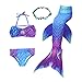 Mskseciy Mermaid Tails for Girls Swimming 3Pcs Mermaid Bathing Suit Swimsuit for 3-12 Year Old