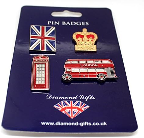 Pack of 4 Retro London Icons Metal Enamel Lapel Pin Badge Set