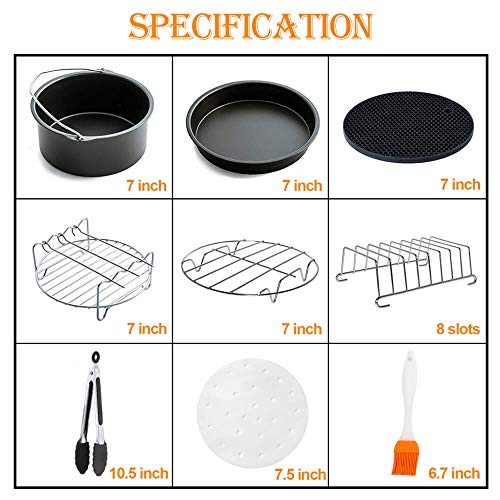7 inch General Air Fryer Accessories 11 pcs with Recipe Cookbook, Compatible for Philips Gowise USA Cozyna Airfryer 3.2QT - 3.5QT - 3.7QT, Deluxe Deep Fryer Accessories Set of 12 - Thumbnail 7
