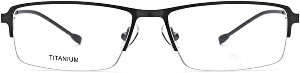 UZZHANG Light Weight Titanium Alloy Acetate Fibre Semi-Rimless Square Shape Flexible Business Glasses Frame Eyeglasses with Clear Lens (Color : Black)