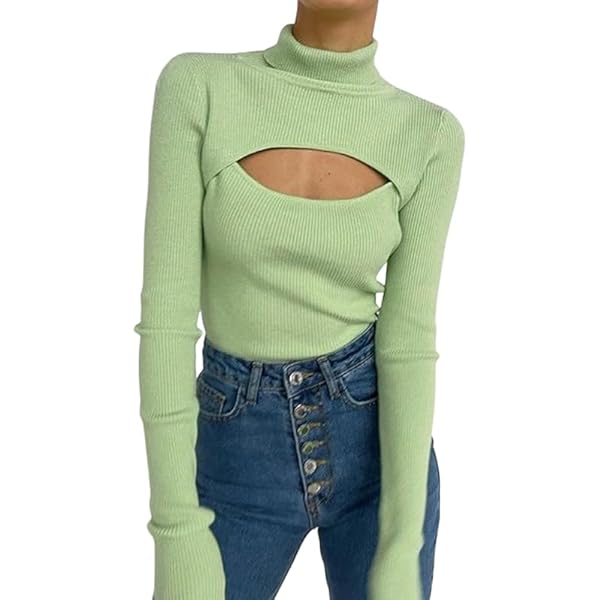 Womens Sexy Cut Out Sweater Shirt Party Blouse Turtleneck Ribbed