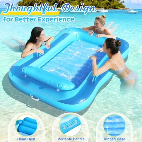 Shinepool Inflatable Tanning Pool Lounger, 71"x48" Tanning Bed Pool Floats w/Pillow & Cup Holders, Thicken Sutan Lounge Float for Adults, Blow Up Sunbathing Floatie Raft for Backyard Lake Water Party