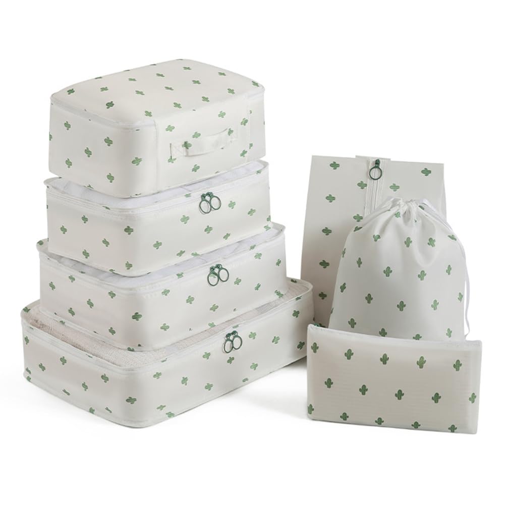 Rojeam Packing Cubes 7 Pcs Travel Luggage Organizer Packing Organizers Set (White)