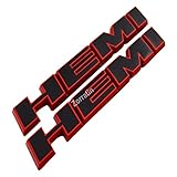 (2 pieces) HEMI Side Fender Emblem Badge Plate Decal with Sticker for Dodge Charger V8 RT Ram 1500 Challenger[slant red trim black]