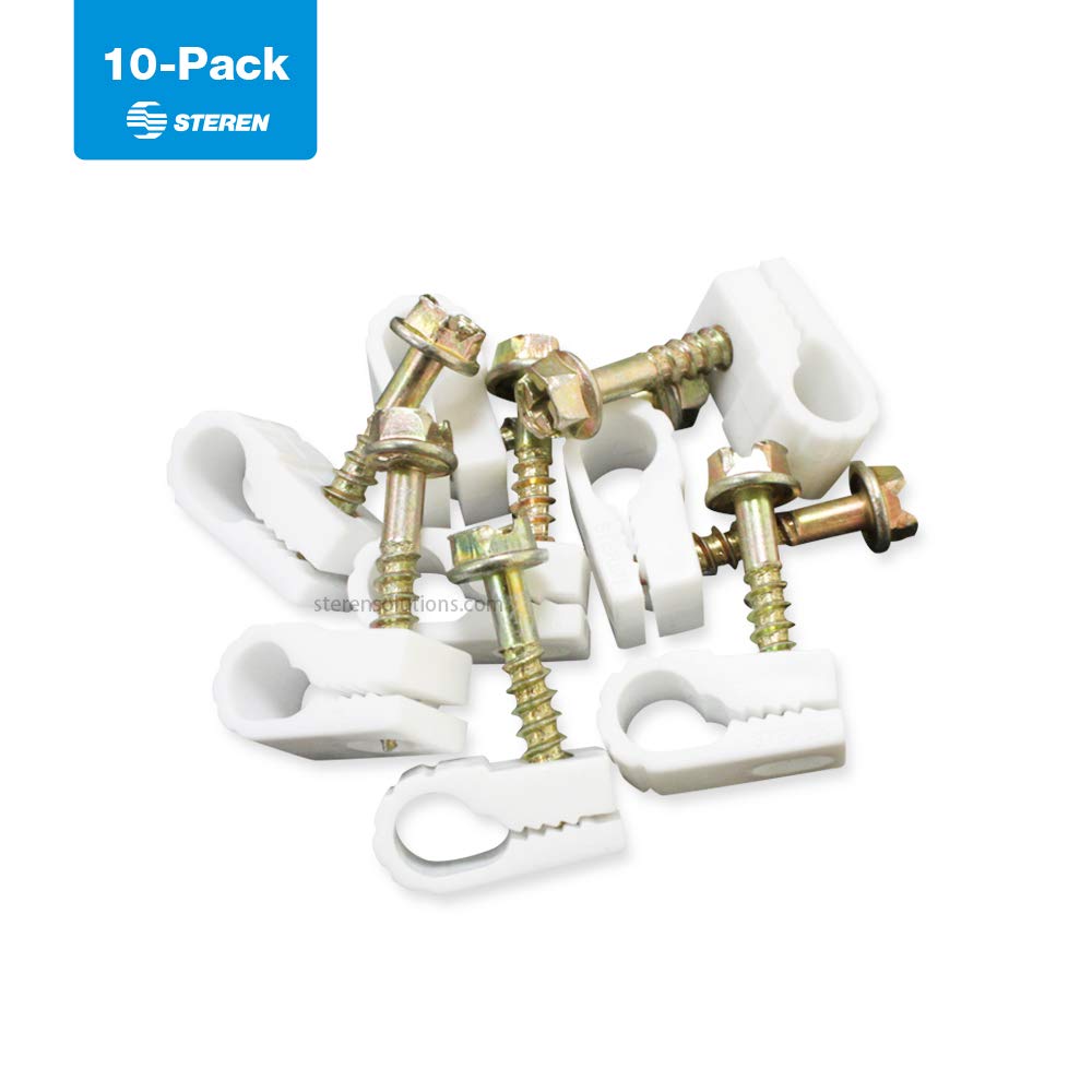 100ct White STEREN GripClip Dual Coaxial Cable Mounting Fastener Clips