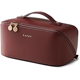 EACHY Travel Makeup Bag, Large Capacity Cosmetic Bag for Women, Waterproof PU Leather, Flat Open Portable Toiletry Bag for Skincare, Brushes & Travel Essentials