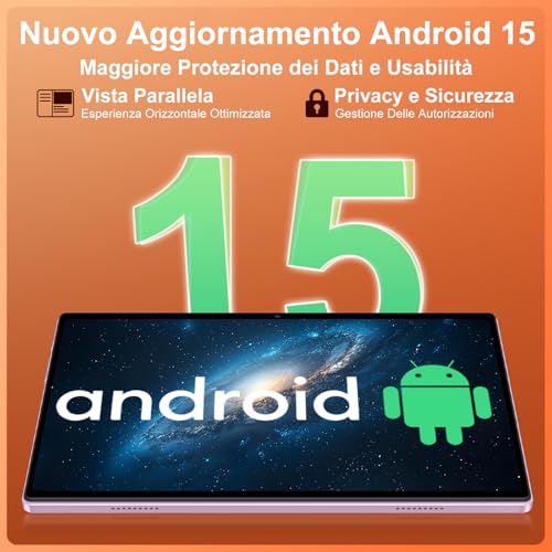 Android Tablet 15 [30GB RAM] 128GB ROM, 10 Inch IPS HD Screen+1TB Expandable, 8-core, 8000mAh, Metal Body, 5MP+8MP, Face ID, Widevine L1 - with Keyboard, Mouse, Protective Case - Purple