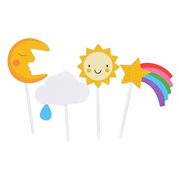 Nuobesty 24pcs Rainbow Cake Toppers Rainbowmoon Sun Cupcake