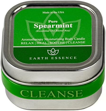 Scented (Spearmint) Soy Wax Aromatherapy 4oz Massage Candle in Square Tin - Made in USA with Pure Essential Oil and All Natural Ingredients.