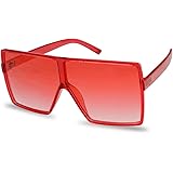 Big XL Large Oversized Super Flat Top Square Two Tone Color Fashion Sunglasses (Red Frame | Red, 69)