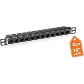 Tecmojo 12-Port Cat6 Patch Panel, 0.5U Rack Mount Modular Panel with Keystone Coupler, for 10" Server Rack &amp; Network Cabinet, Gigabit Ethernet, Black