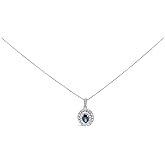 14K White Gold Oval Blue Sapphire and 3/4 Cttw Diamond Halo Pendant Necklace