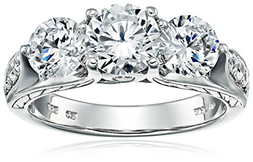 Sterling Silver White Cubic Zirconia 3-Stone Ring, Size 7 (Best Cubic Zirconia Stones)