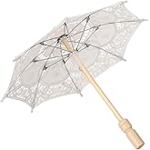 Wowagoga 11.41x10.23 Inches Vintage Lace Umbrella Bride Umbrella Beige Parasol for Wedding, Decoration and Flower Girl (Small,Beige)