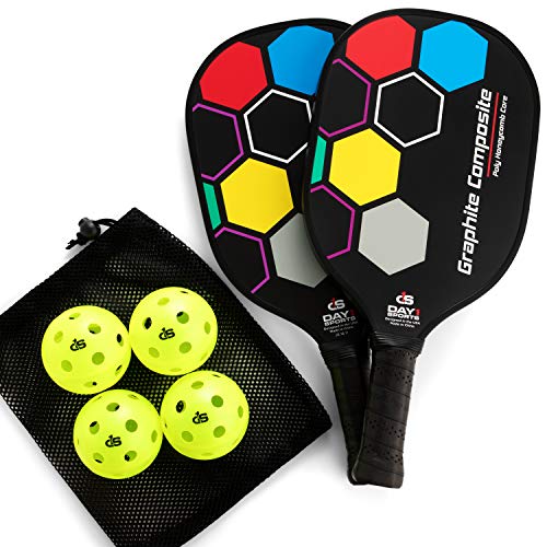 Premium Pickleball Set – 2 Paddle Set with Mesh Carry Bag, 4 Balls by Day 1 Spo…